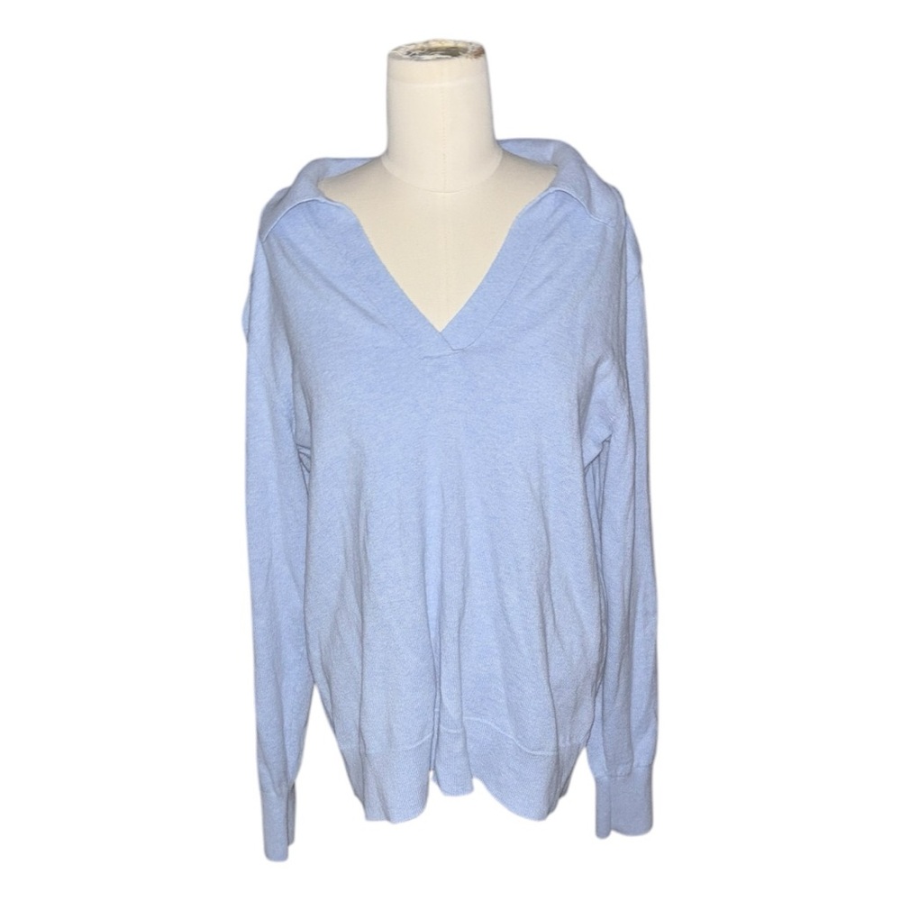 J. Crew Light Blue V-Neck Collared Sweater